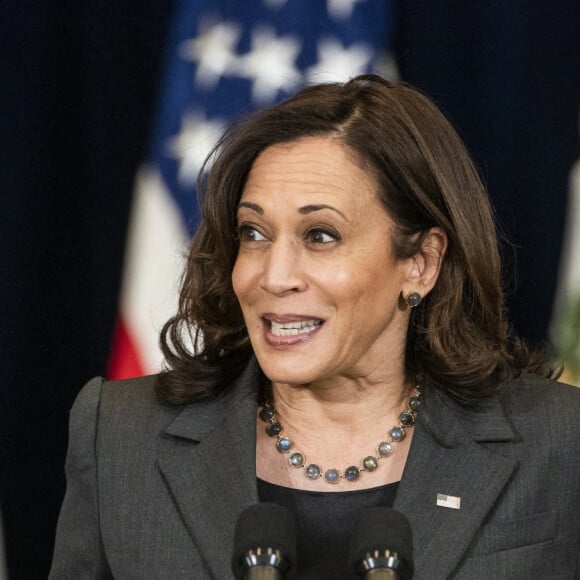 La vice-présidente des Etats-Unis Kamala Harris - Le président des Etats-Unis Joe Biden lors d'un discours de politique étrangère au département d'Etat à Washington le 4 février 2021. Joe Biden annonce qu'il met fin au soutien des Etats-Unis au Saoudiens dans leur offensive au Yemen.