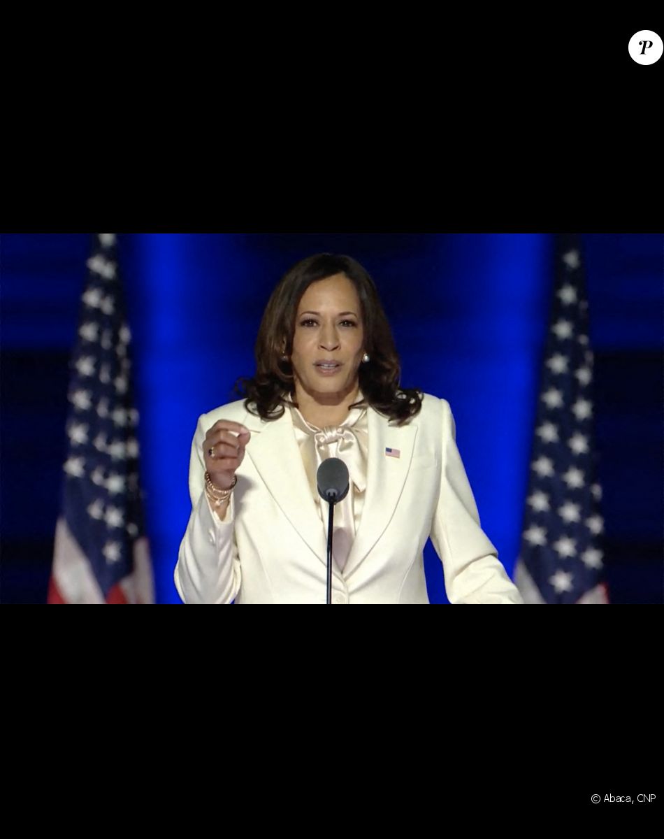 Kamala Harris, vice-présidente élue des États-Unis prend la parole après la victoire de Joe Biden, élu 46e président de la nation, le samedi 7 novembre 2020. Discours après sa victoire, à Wilmington dans le Delaware.