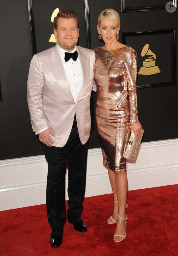 James Corden et sa femme Julia Carey à la 59ème soirée annuelle des Grammy Awards au théâtre Microsoft à Los Angeles, le 12 février 2017