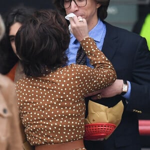 Lady Gaga et Adam Driver tournent une scène du film Gucci (House of Gucci) à Milan, le 11 mars 2021.