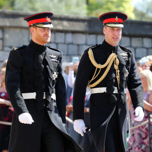 Les princes Harry et William arrivent à la chapelle St. George au château de Windsor - Mariage du prince Harry et de Meghan Markle au château de Windsor, Royaume Uni.