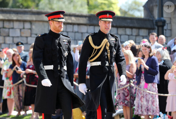 Les princes Harry et William arrivent à la chapelle St. George au château de Windsor - Mariage du prince Harry et de Meghan Markle au château de Windsor, Royaume Uni.