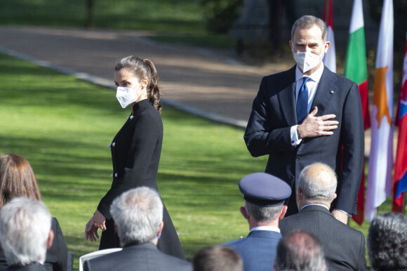 Le roi Felipe VI et la reine Letizia d'Espagne - Cérémonie européenne d'hommage aux victimes du terrorisme au Palais Royal à Madrid. Le 11 mars 2021