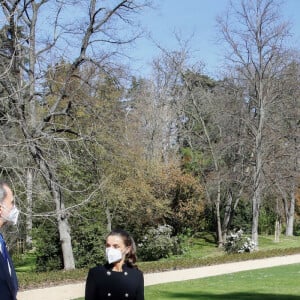 Pedro Sanchez, le roi Felipe VI et la reine Letizia d'Espagne - Cérémonie européenne d'hommage aux victimes du terrorisme au Palais Royal à Madrid. Le 11 mars 2021