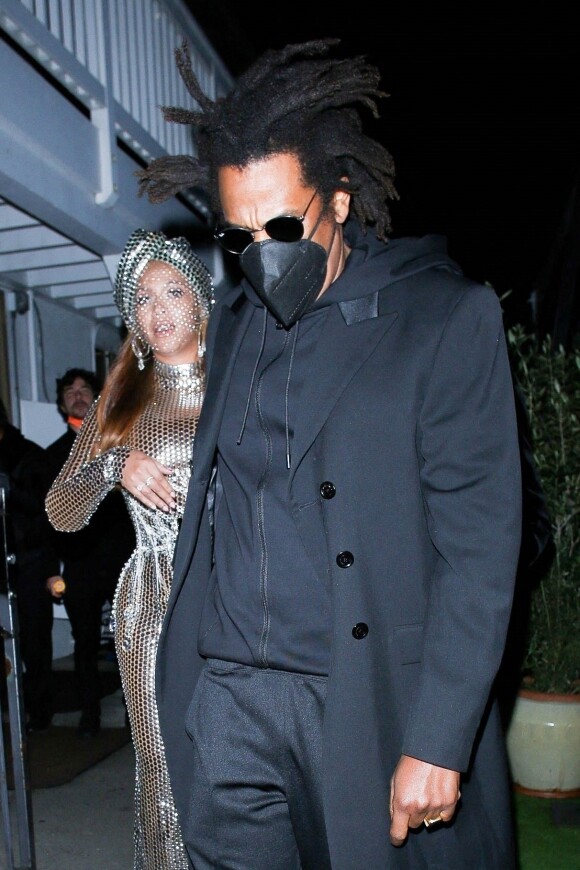 Beyoncé et Jay-Z quittent le restaurant Giorgio Baldi à Santa Monica, après les Grammy Awards. Le 15 mars 2021.