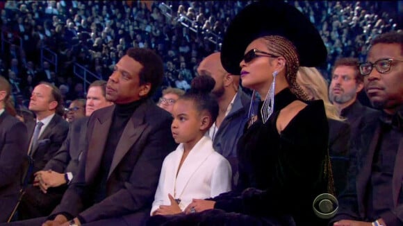 Beyoncé, Jay-Z et leur fille Blue Ivy lors de la 60ème soirée annuelle des Grammy Awards.