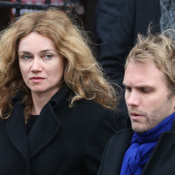 Marine Delterme et son mari Florian Zeller - Sorties de la cérémonie religieuse à la mémoire de Jacques Chancel, en l'église Saint-Germain-des-Prés, à Paris, le 6 janvier 2015. 