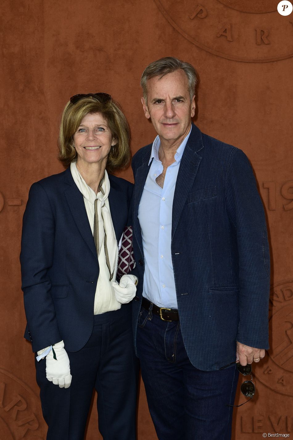 Bernard de La Villardière et sa femme Anne lors du tournoi de Roland-Garros. Paris, le 26 mai 2019.