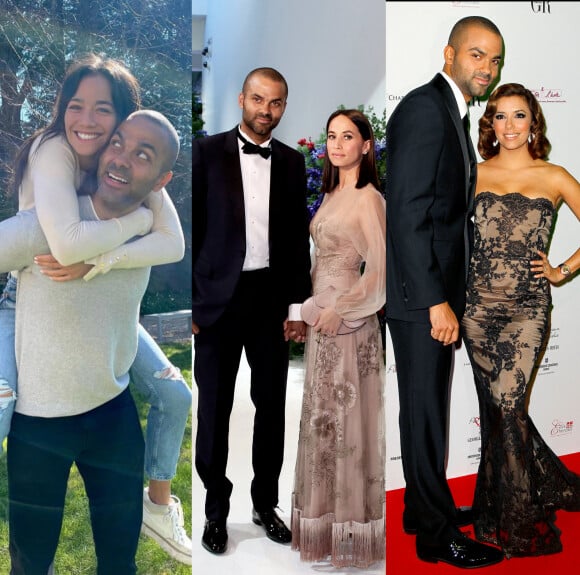 Tony Parker, marié et divorcé deux fois avec Axelle Francine (au milieu) et Eva Longoria (à droite), vient d'officialiser sa nouvelle relation avec Alizé Lim.