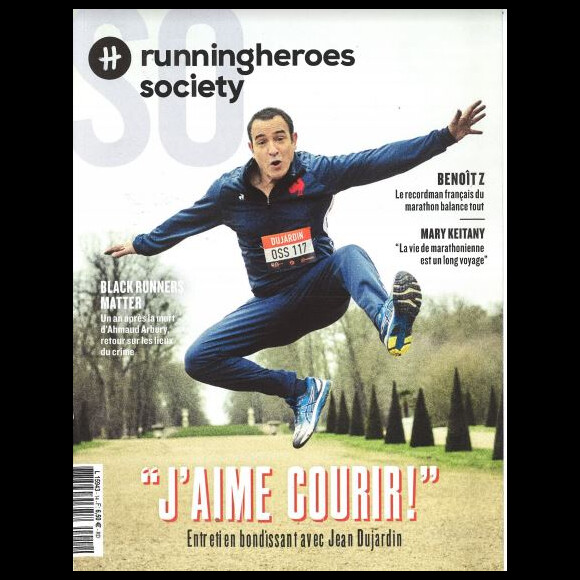 Jean Dujardin en couverture du magazine "Society" pour la version "running heroes".