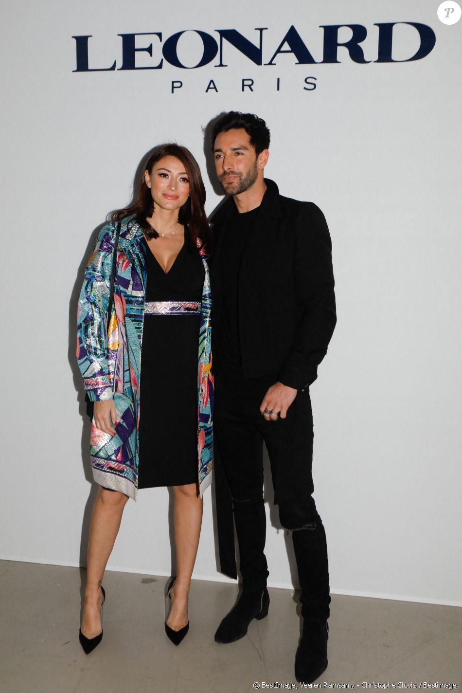 Rachel Legrain-Trapani (enceinte) et son compagnon Valentin Léonard - Arrivées au défilé de mode prêt-à-porter automne-hiver 2020/2021 Leonard à Paris. Le 27 février 2020 © Veeren Ramsamy - Christophe Clovis / Bestimage
