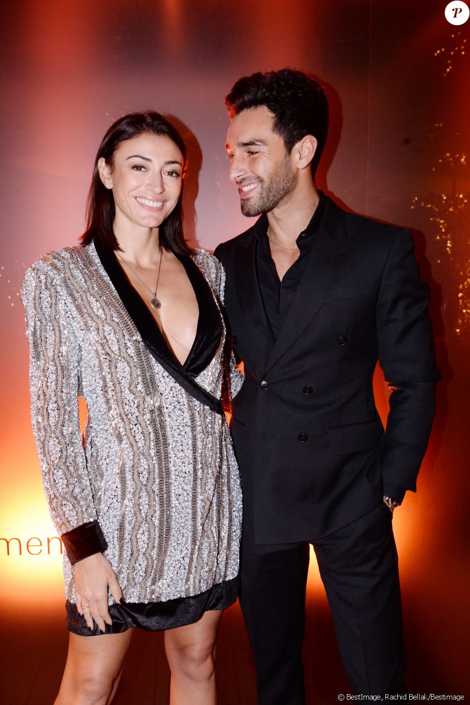 Naissance - Rachel Legrain-Trapani a donné naissance à un petit garçon prénommé Andrea - Exclusif - Rachel Legrain-Trapani (Miss France 2007) et son compagnon Valentin Leonard - Soirée de lancement du nouveau parfum Boss "The scent absolute" à l'hôtel Mandarin Oriental à Paris le 13 novembre 2019. © Rachid Bellak/Bestimage