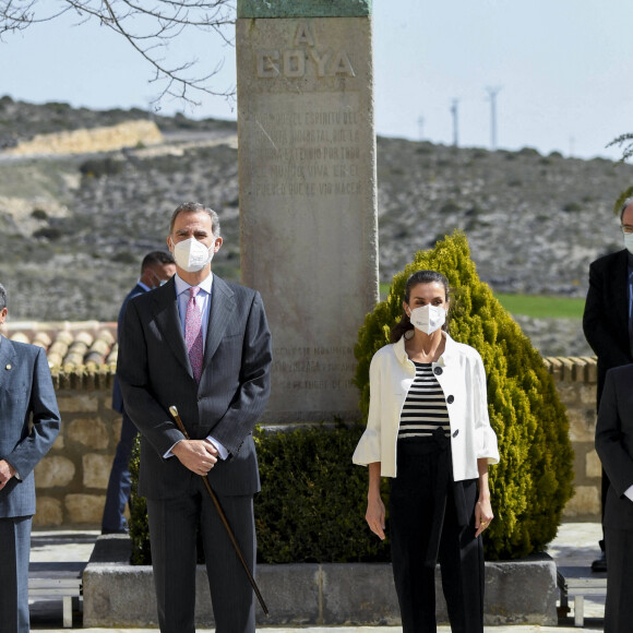 Le roi Felipe VI et la reine Letizia d'Espagne en visite à Fuendetodos, à l'occasion du 275ème anniversaire de la naissance du peintre espagnol Francisco de Goya. Le 29 mars 2021