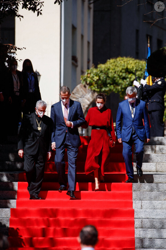 Le roi Felipe et la reine Letizia d'Espagne, en visite à Andorre-la-Vieille, le 25 mars 2021.