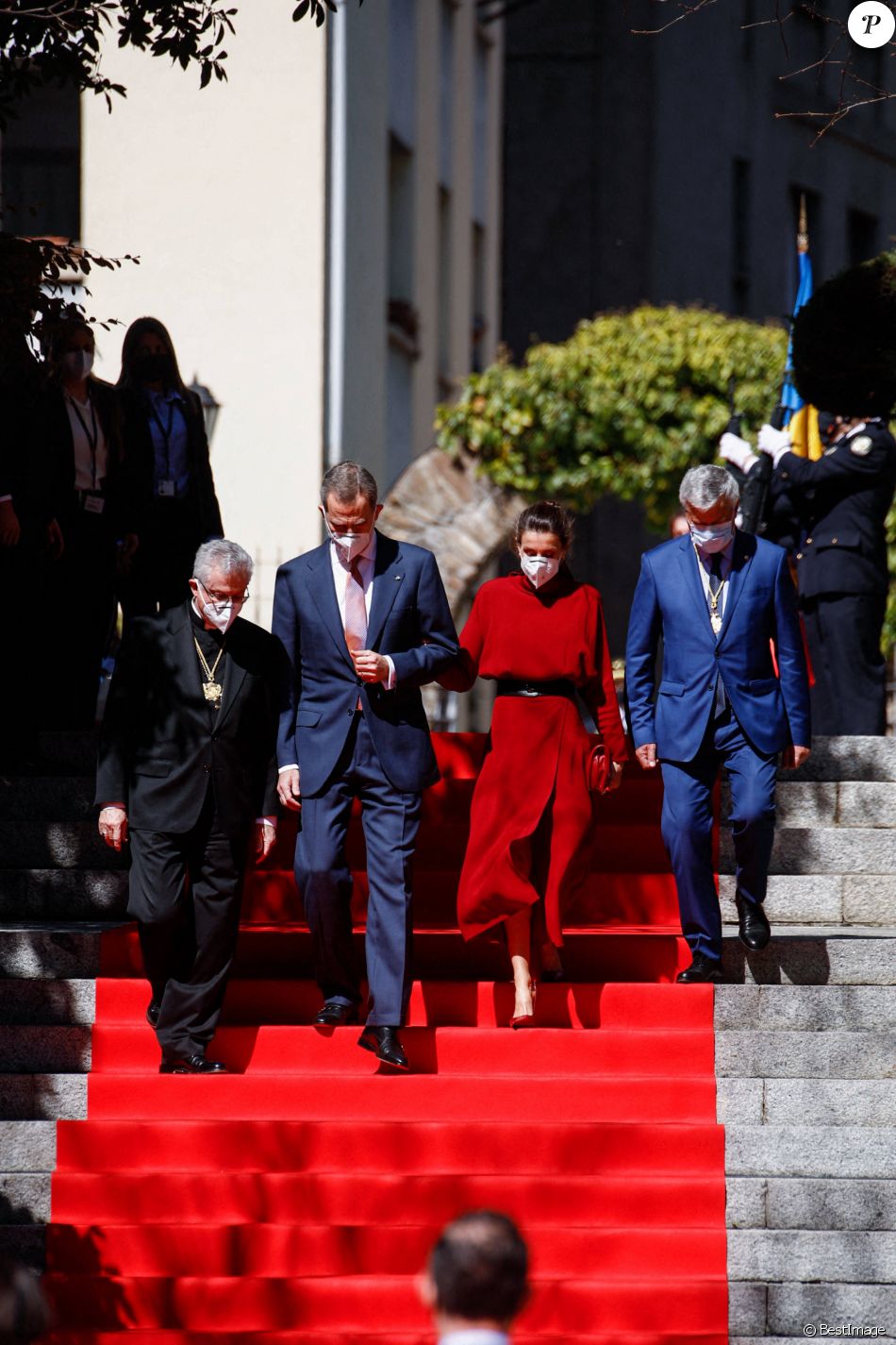 Le roi Felipe et la reine Letizia d'Espagne, en visite à Andorre-la-Vieille, le 25 mars 2021.