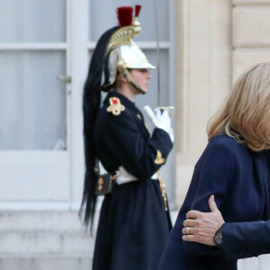 La première dame Brigitte Macron, le roi Abdallah II de Jordanie, le président Emmanuel Macron, la reine Rania - Le président de la République française et sa femme accueillent le roi et la reine de Jordanie au palais de l'Elysée à Paris le 29 mars 2019. © Stéphane Lemouton / Bestimage