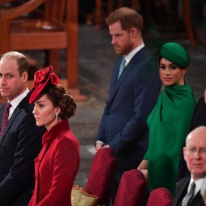 Le prince William, duc de Cambridge, et Catherine (Kate) Middleton, duchesse de Cambridge, Le prince Harry, duc de Sussex, Meghan Markle, duchesse de Sussex - La famille royale d'Angleterre lors de la cérémonie du Commonwealth en l'abbaye de Westminster à Londres le 9 mars 2020.  Annual Commonwealth Service at Westminster Abbey in London, March 9th 2020. 