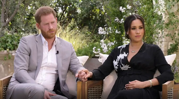 Le prince Harry et Meghan Markle lors de leur interview vérité avec Oprah Winfrey, le 7 mars 2021 sur CBS.