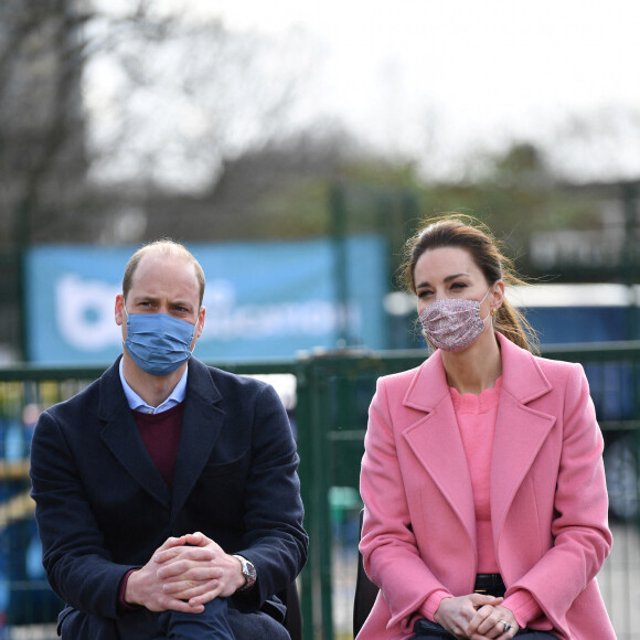 Le prince William, duc de Cambridge, et Kate Middleton, duchesse de Cambridge, visitent l'école "School 21" à Londres, le 11 mars 2021.