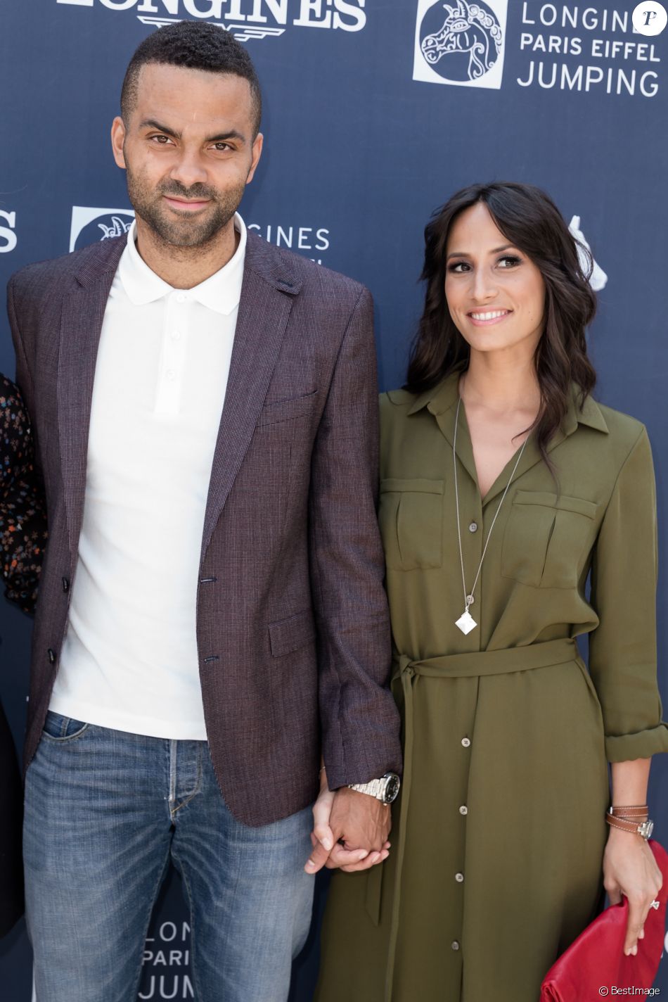 Exclusif - Tony Parker et Axelle Francine - People lors du Longines Paris Eiffel Jumping au Champ-de-Mars à Paris, le 5 juillet 2015.
