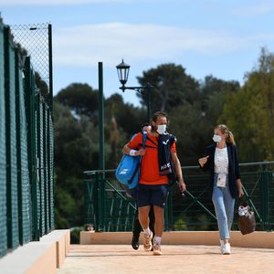 Lucas Pouille (Fra) et sa femme Clémence lors du tournoi de tennis Rolex Monte Carlo Masters 2021 à Monaco, le 13 avril 2021. © Antoine Couvercelle/Panoramic/Bestimage