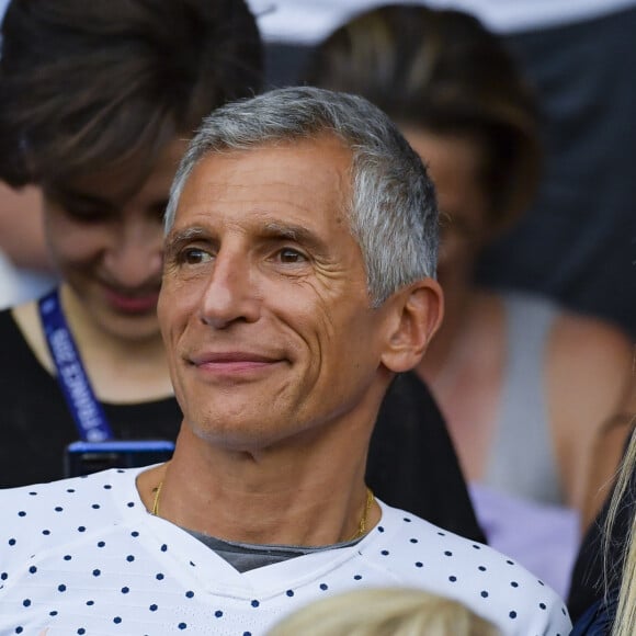 Nagui Fam et Mélanie Page dans les tribunes lors du quart de finale de la Coupe du Monde Féminine de football opposant les Etats-Unis à la France au Parc des Princes à Paris, France, le 28 juin 2019. Les USA ont gagné 2-1. © Pierre Perusseau/Bestimage