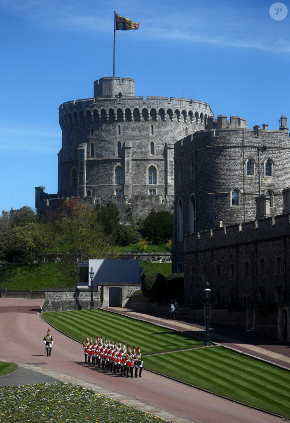 Atmosphère avant les funérailles du prince Philip, duc d'Edimbourg à la chapelle Saint-Georges du château de Windsor, le 17 avril 2021. 