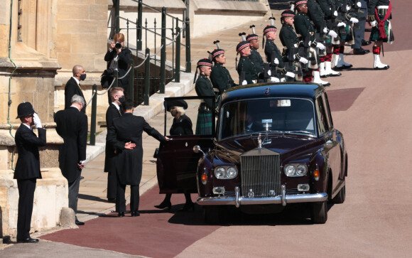 Arrivées aux funérailles du prince Philip, duc d'Edimbourg à la chapelle Saint-Georges du château de Windsor, le 17 avril 2021. 