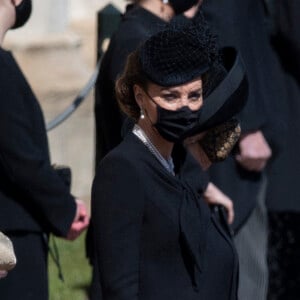 Catherine Kate Middleton, la duchesse de Cambridge et Camilla Parker Bowles, duchesse de Cornouailles - Arrivées aux funérailles du prince Philip, duc d'Edimbourg à la chapelle Saint-Georges du château de Windsor, le 17 avril 2021. 