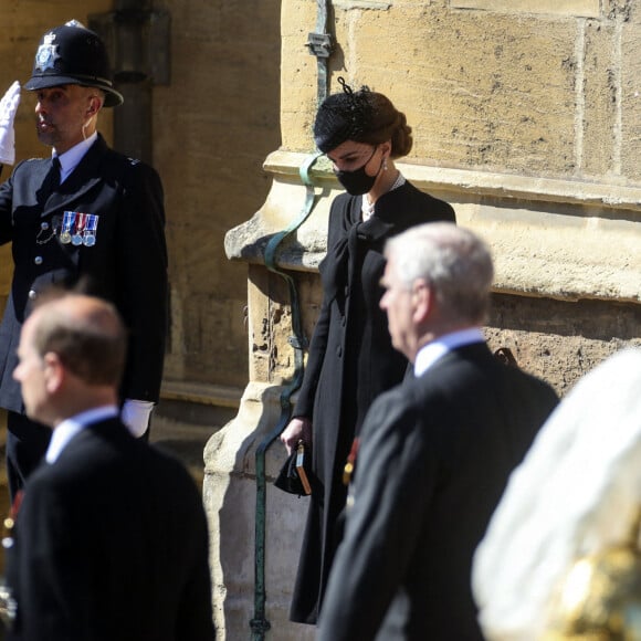 Catherine Kate Middleton, la duchesse de Cambridge - Arrivées aux funérailles du prince Philip, duc d'Edimbourg à la chapelle Saint-Georges du château de Windsor, le 17 avril 2021. 