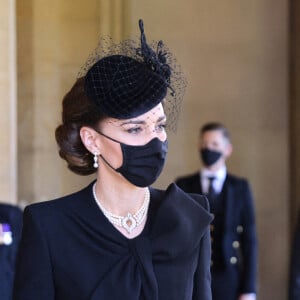 Catherine (Kate) Middleton, duchesse de Cambridge, - Arrivées aux funérailles du prince Philip, duc d'Edimbourg à la chapelle Saint-Georges du château de Windsor, le 17 avril 2021. 