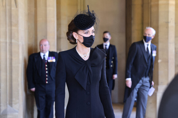 Catherine (Kate) Middleton, duchesse de Cambridge, - Arrivées aux funérailles du prince Philip, duc d'Edimbourg à la chapelle Saint-Georges du château de Windsor, le 17 avril 2021. 