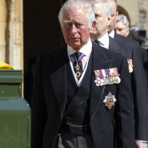 Le prince Charles, prince de Galles - Arrivées aux funérailles du prince Philip, duc d'Edimbourg à la chapelle Saint-Georges du château de Windsor, le 17 avril 2021. 