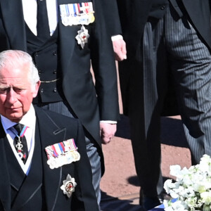 Le prince Charles, prince de Galles, la princesse Anne - Arrivées aux funérailles du prince Philip, duc d'Edimbourg à la chapelle Saint-Georges du château de Windsor, le 17 avril 2021. 