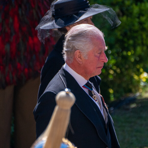 Le prince Charles, prince de Galles, la princesse Anne - Arrivées aux funérailles du prince Philip, duc d'Edimbourg à la chapelle Saint-Georges du château de Windsor, le 17 avril 2021. 