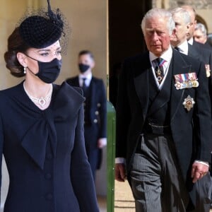 Kate Middleton et le prince Charles aux obsèques du prince Philip au château de Windsor. Avril 2021.