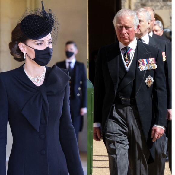Kate Middleton et le prince Charles aux obsèques du prince Philip au château de Windsor. Avril 2021.