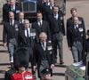Le prince Charles, prince de Galles, la princesse Anne, le prince Andrew, duc d'York, le prince Edward, comte de Wessex, le prince William, duc de Cambridge, Peter Phillips, le prince Harry, duc de Sussex, David Armstrong-Jones, comte de Snowdon, Sir Timothy Laurence - Arrivées aux funérailles du prince Philip, duc d'Edimbourg à la chapelle Saint-Georges du château de Windsor.