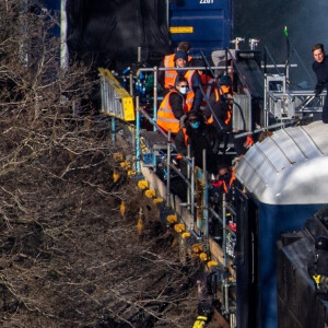 Tom Cruise tourne une scène du film "Mission Impossible 7" dans le comté du Yorkshire, en Angleterre. Le 21 avril 2021.