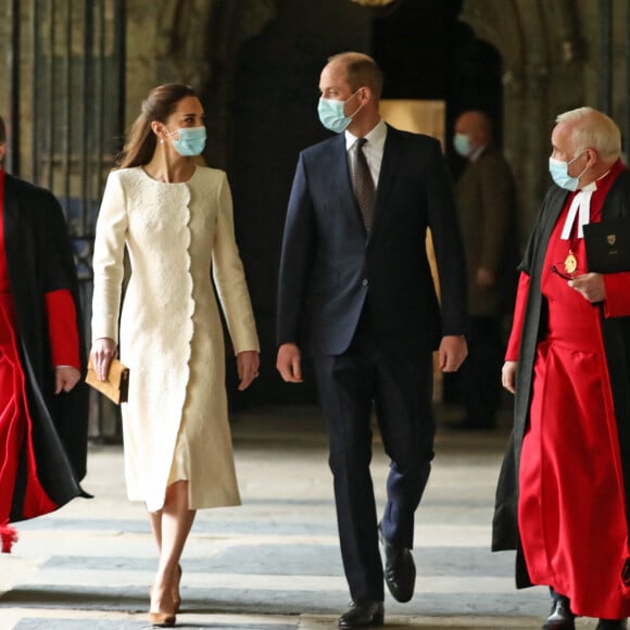 Le prince William, duc de Cambridge, et Catherine (Kate) Middleton, duchesse de Cambridge, lors d'une visite au centre de vaccination de l'abbaye de Westminster à Londres, Royaume Uni, le 23 mars 2021.