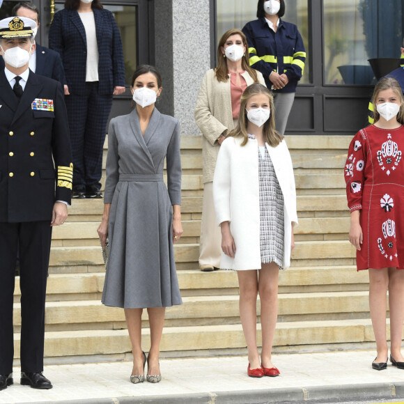 Le roi Felipe VI d'Espagne, la reine Letizia d'Espagne, La princesse Leonor et L'infante Sofia d'Espagne - La famille royale d'Espagne assiste au lancement du sous-marin S-81 'Isaac Peral' à Carthagène, Espagne, le 22 avril 2021.