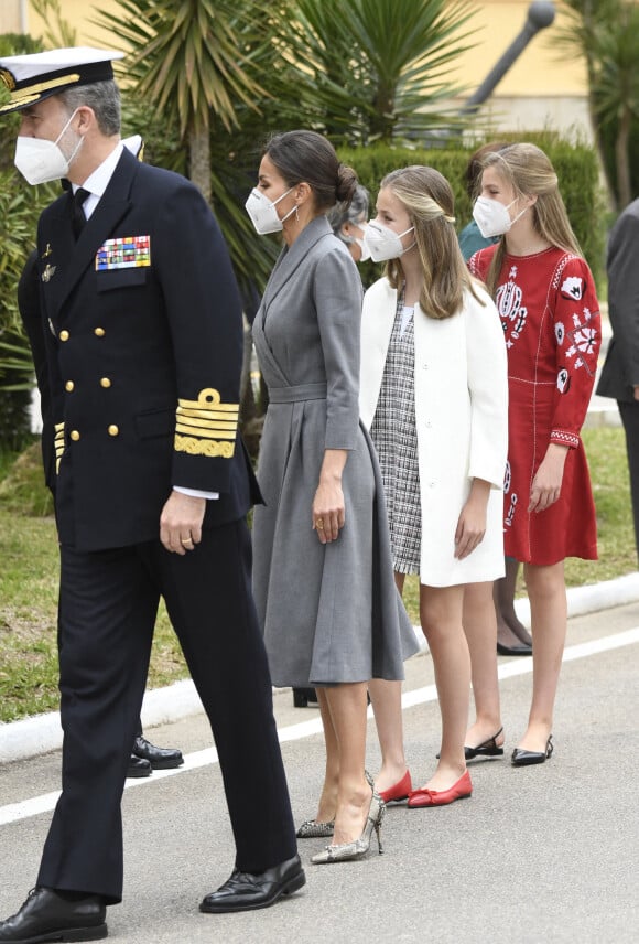 Le roi Felipe VI d'Espagne, la reine Letizia d'Espagne, La princesse Leonor et L'infante Sofia d'Espagne - La famille royale d'Espagne assiste au lancement du sous-marin S-81 'Isaac Peral' à Carthagène, Espagne, le 22 avril 2021.