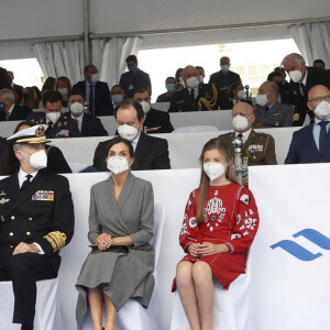 Le roi Felipe VI d'Espagne, la reine Letizia d'Espagne, La princesse Leonor et L'infante Sofia d'Espagne - La famille royale d'Espagne assiste au lancement du sous-marin S-81 'Isaac Peral' à Carthagène, Espagne, le 22 avril 2021.