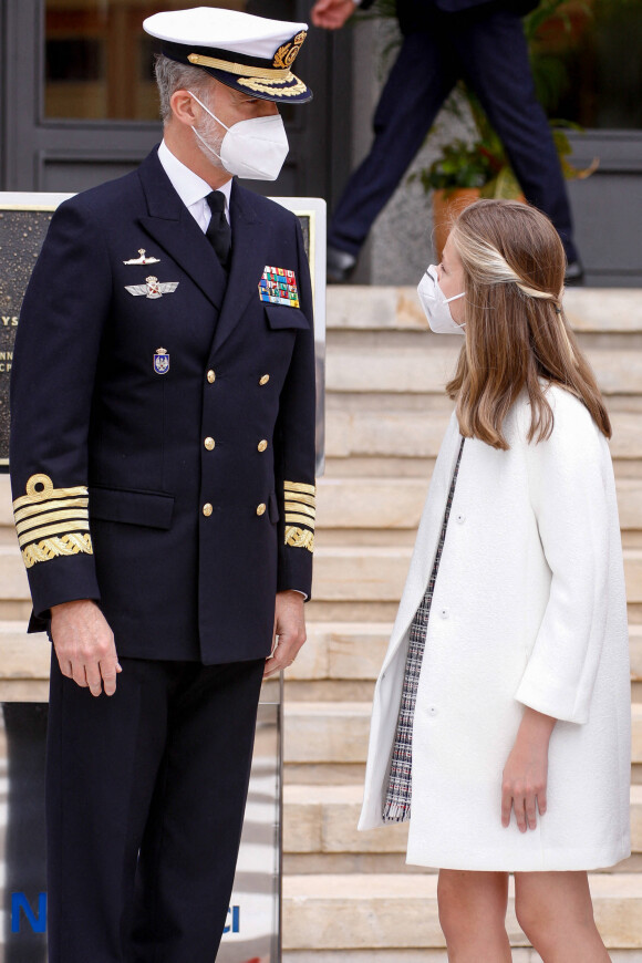 Le roi Felipe VI d'Espagne, la princesse Leonor - La famille royale d'Espagne assiste au lancement du sous-marin S-81 'Isaac Peral' à Carthagène, Espagne, le 22 avril 2021.