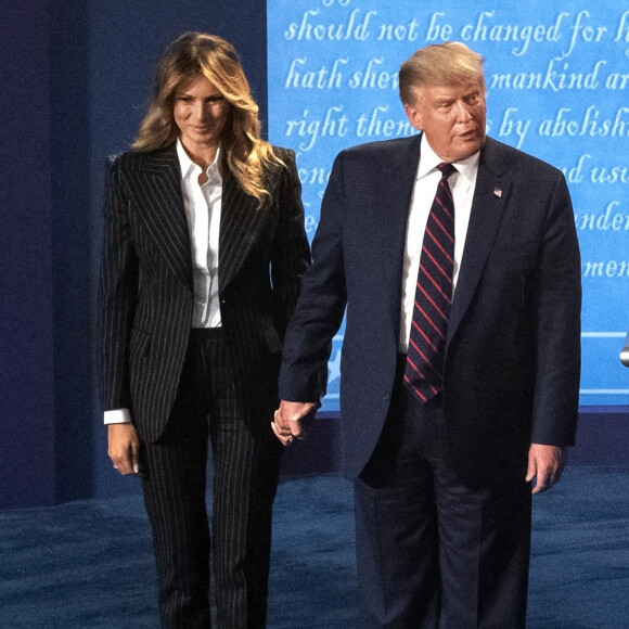 Donald Trump et sa femme Melania Trump au premier débat présidentiel entre Donald Trump et Joe Biden à Cleveland dans l'Ohio. Le 29 septembre 2020.