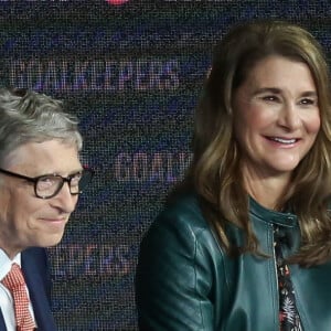 Le Président de la République Emmanuel Macron participe à l'événement des "goalkeepers" avec Bill et Melinda Gates, le 26 septembre 2018, à New-York, Etats-Unis. © Stéphane Lemouton / Bestimage 