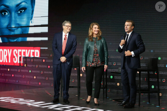 Le Président de la République Emmanuel Macron participe à l'événement des "goalkeepers" avec Bill et Melinda Gates, le 26 septembre 2018, à New-York, Etats-Unis. © Stéphane Lemouton / Bestimage 