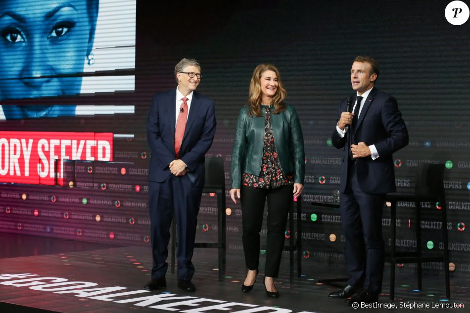 Le Président de la République Emmanuel Macron participe à l'événement des "goalkeepers" avec Bill et Melinda Gates, le 26 septembre 2018, à New-York, Etats-Unis. © Stéphane Lemouton / Bestimage