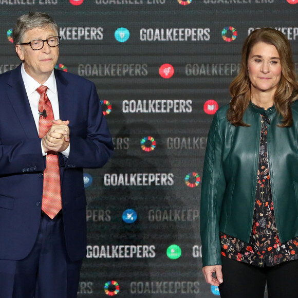 Le Président de la République Emmanuel Macron participe à l'événement des " goalkeepers " avec Bill et Melinda Gates à New-York, Etats-Unis. © Stéphane Lemouton / Bestimage 
