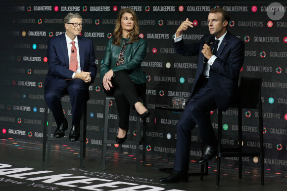 Le Président de la République Emmanuel Macron participe à l'événement des " goalkeepers " avec Bill et Melinda Gates, le 26 septembre 2018, à New-York, Etats-Unis. © Stéphane Lemouton / Bestimage 